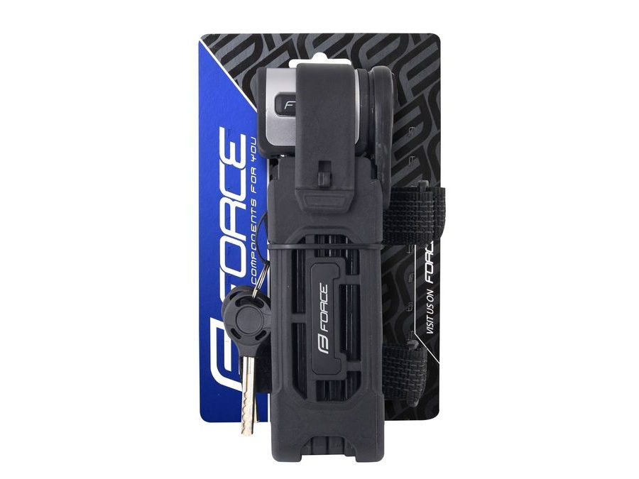 Zámek skládací FORCE FOLD, 80 cm, 6 článků, černý+držák