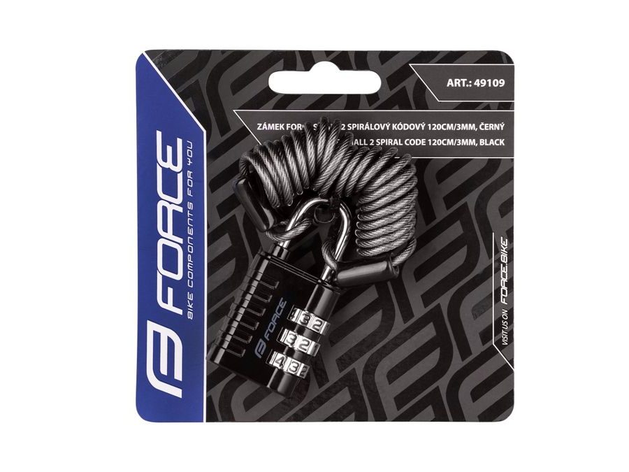 Zámek spirálový kódový FORCE SMALL 2, 120cm/3mm, černý