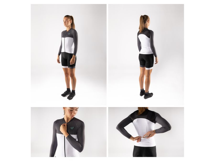 Dámský dres s dlouhým rukávem FORCE POINTS LADY, černo-bílo-tyrkysový