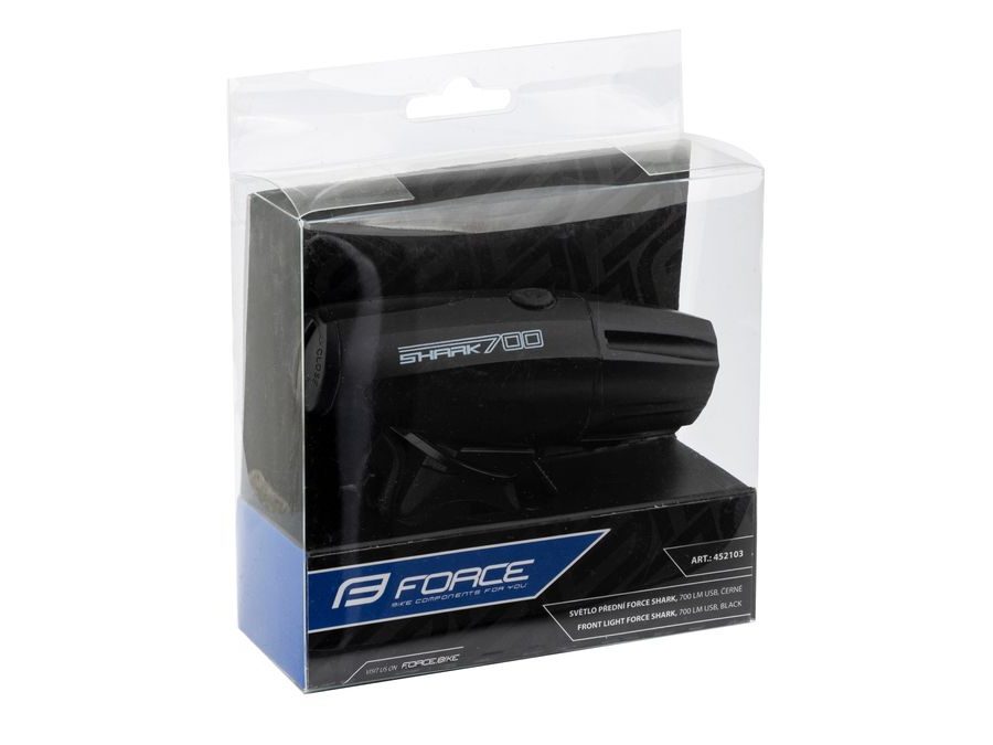 světlo přední FORCE SHARK 700LM USB, černé