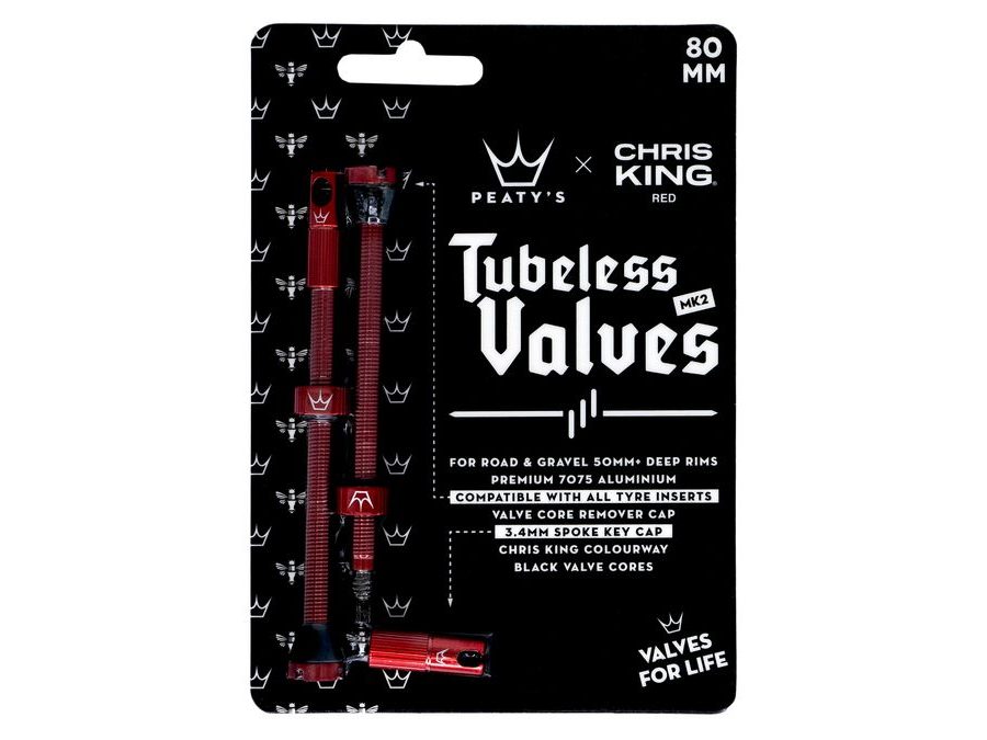 Bezdušové ventilky PEATY'S X CHRIS KING (MK2) RED BEZDUŠOVÉ VENTILKY - 80MM