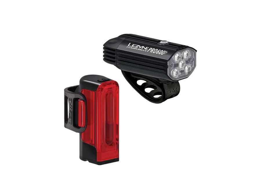 Sada světel LEZYNE LIGHT PAIR FUSION DRIVE PRO 600+ / STRIP DRIVE 300+ PAIR SATIN BLACK / BLACK