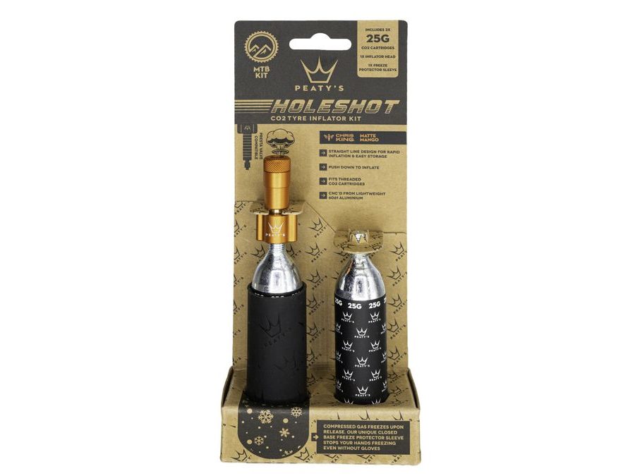 Kit CO2 bombičky a hustilky PEATY'S HOLESHOT CO2 PUMPA + BOMBIČKY 2 KS - MTB (25G) - MANGO