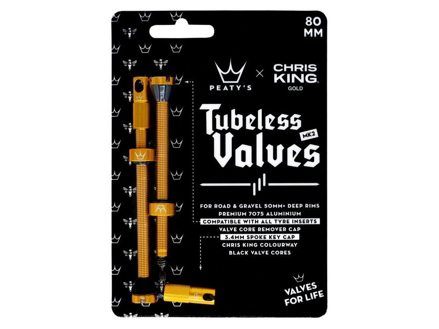 Bezdušové ventilky PEATY'S X CHRIS KING (MK2) GOLD BEZDUŠOVÉ VENTILKY - 80MM