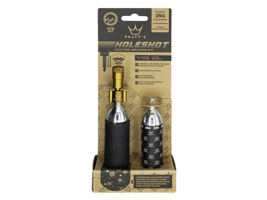 Kit CO2 bombičky a hustilka PEATY'S HOLESHOT CO2 PUMPA + BOMBIČKY 2 KS - MTB (25G) - BOURBON