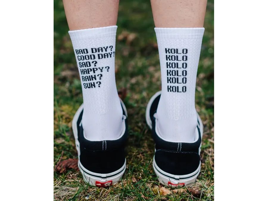 Dlouhé ponožky Kolo je Láska Bad day, bílá