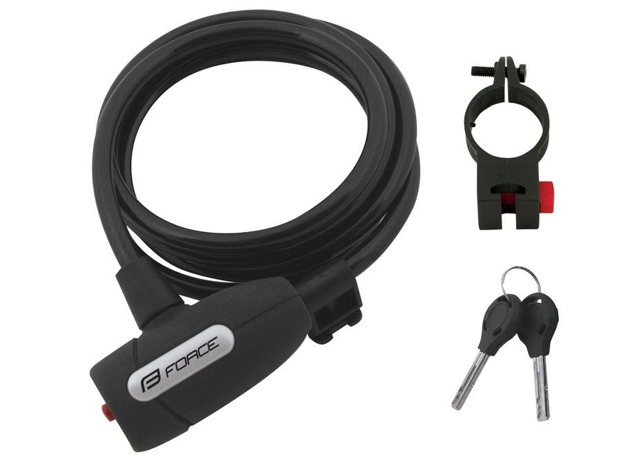 Zámek spirálový FORCE LUX s držákem 180cm/8mm, černý