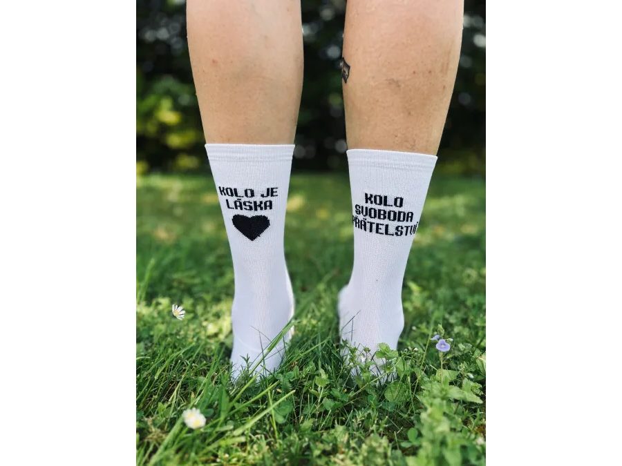 Ponožky na kolo Kolo je Láska - Kolo Svoboda, bílá