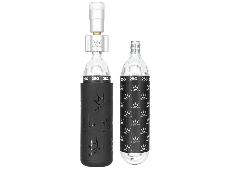 Kit CO2 bombičky a hustilka PEATY'S HOLESHOT CO2 PUMPA + BOMBIČKY 2 KS - MTB (25G) - SILVER