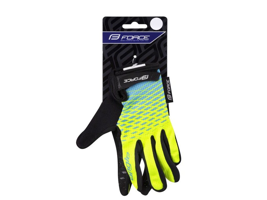 Dětské dlouhoprsté rukavice FORCE KID MTB ANGLE, fluo-modré