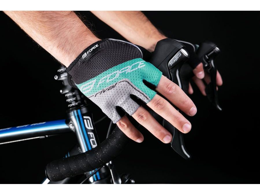 Letní krátkoprsté rukavice FORCE RIVAL, černo-tyrkysové