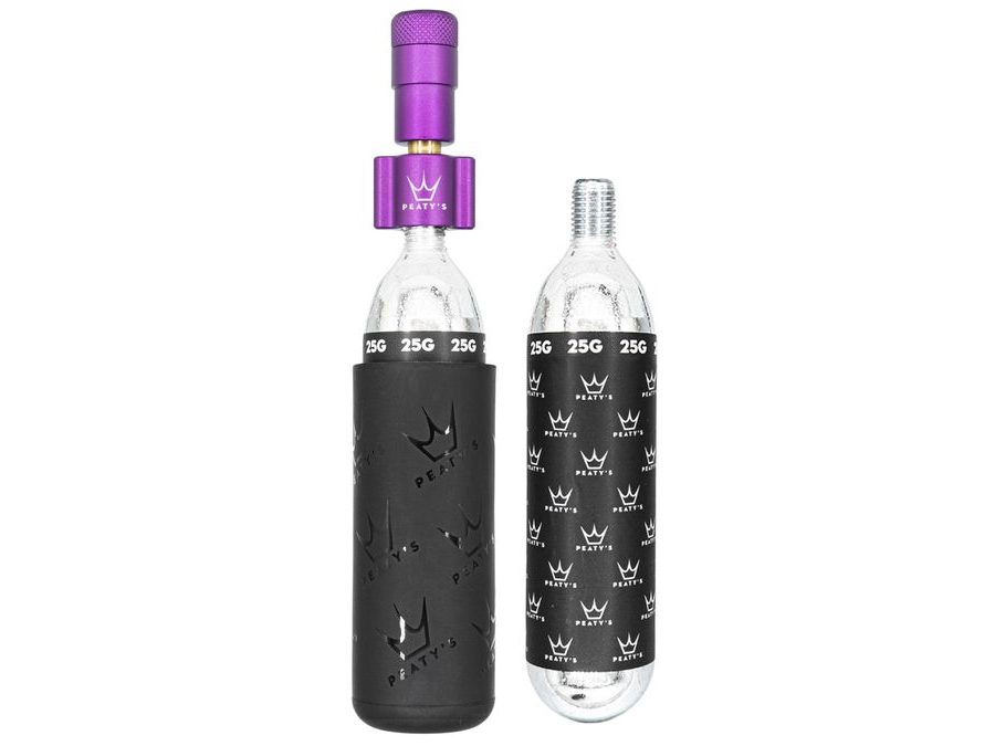Kit CO2 bombičky a hustilka PEATY'S HOLESHOT CO2 PUMPA + BOMBIČKY 2 KS - MTB (25G) - VIOLET