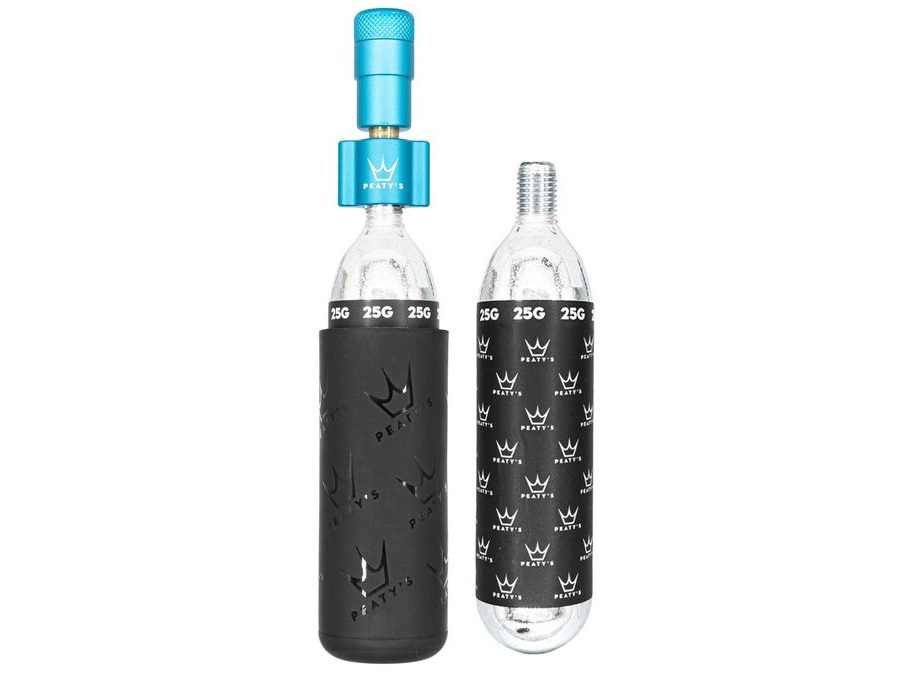 Kit C02 bombičky a hustilka PEATY'S HOLESHOT CO2 PUMPA + BOMBIČKY 2 KS - MTB (25G) - TURQUOISE