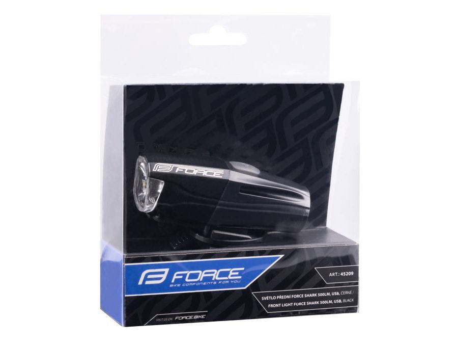 Světlo přední FORCE SHARK 500LM USB, černé