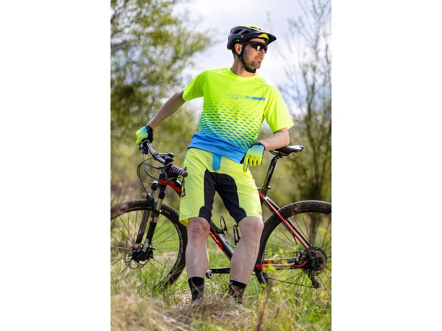 Pánské kraťasy do pasu s odnímatelnou vložkou FORCE MTB-11, fluo