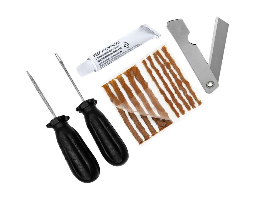 Sada FORCE pro opravu bezdušových plášťů s nářadím