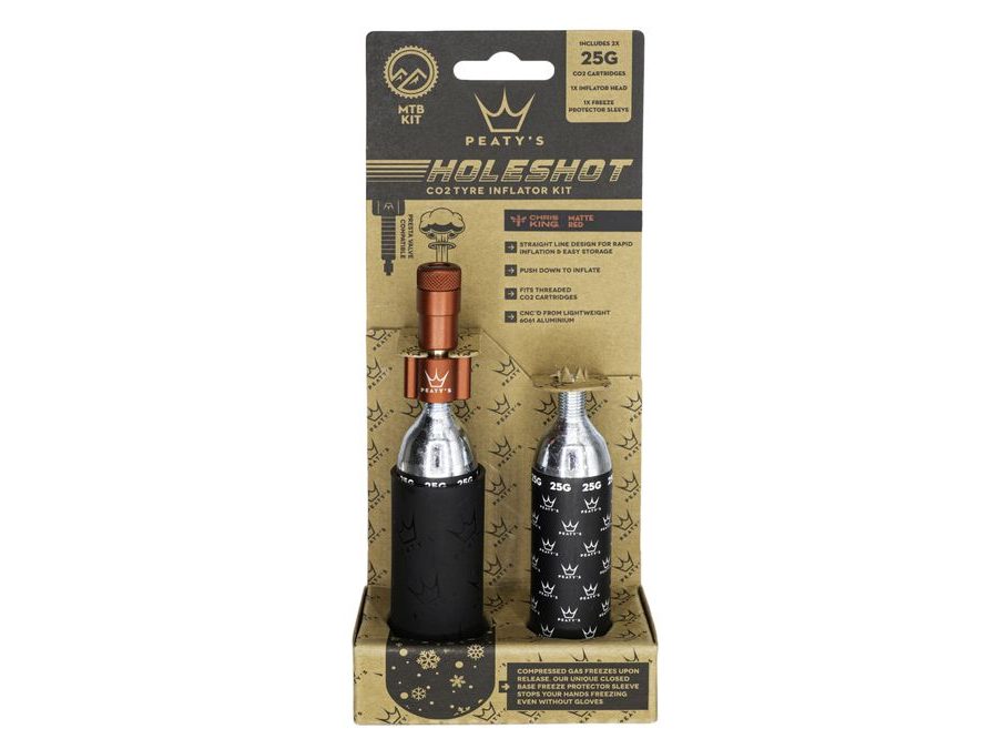 Kit CO2 bombičky a hustilka PEATY'S HOLESHOT CO2 PUMPA + BOMBIČKY 2 KS - MTB (25G) - RED