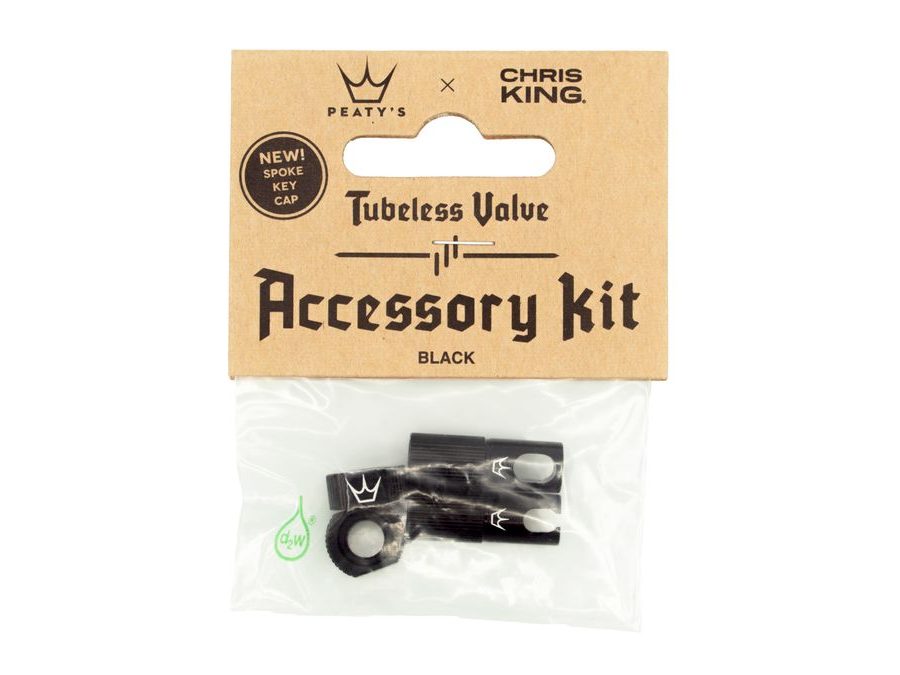 Příslušenství k bezdušovým ventilkům PEATY'S X CHRIS KING (MK2) BLACK Tubeless Valve Accessory Kit