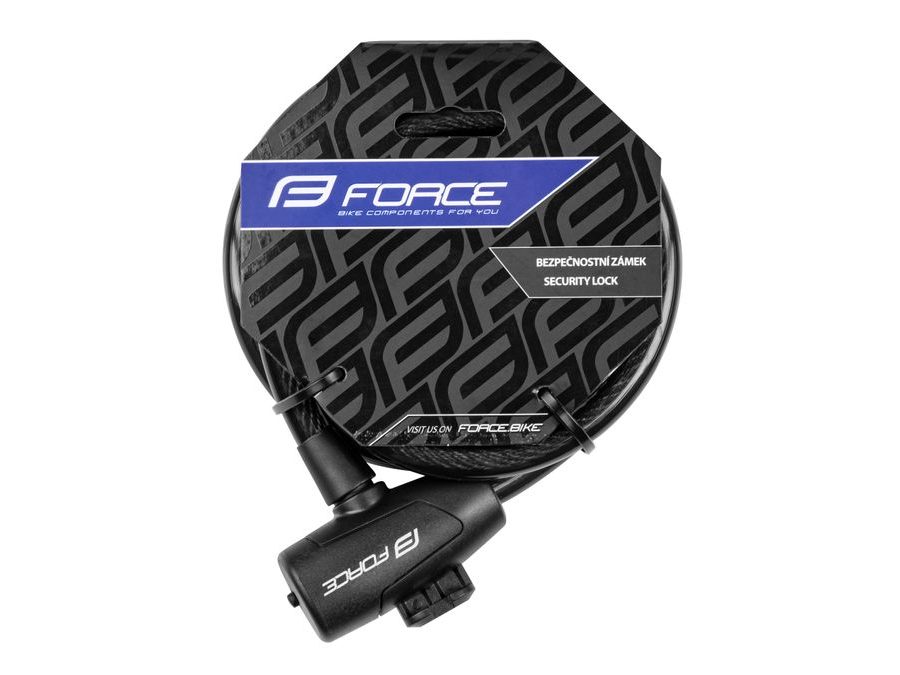 Zámek spirálový FORCE STRONG s držákem, 180cm/12mm, černý