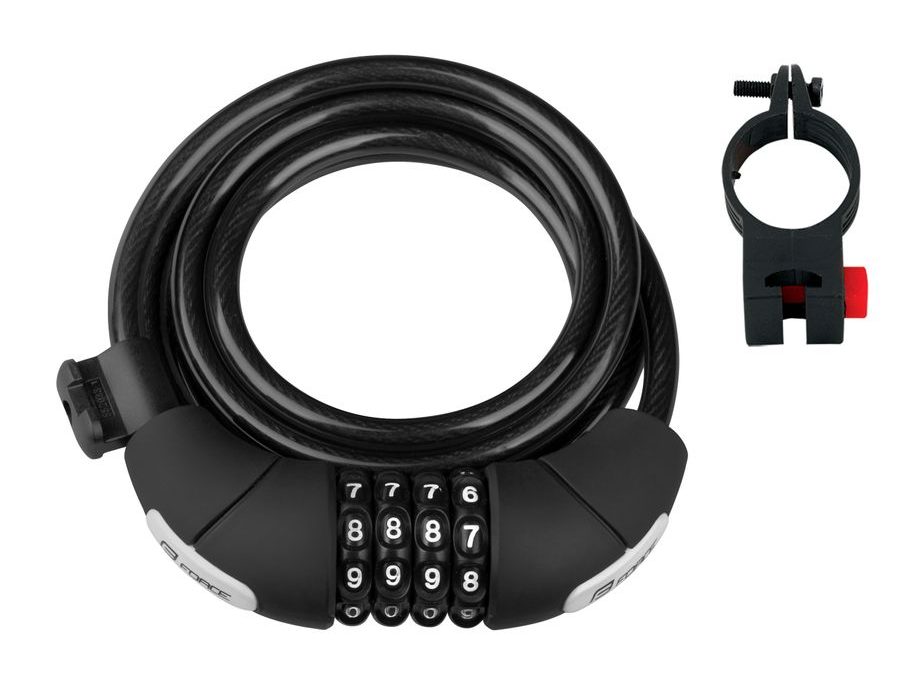 Zámek spirálový kódový FORCE LUX, 180cm/8mm+držák, černý