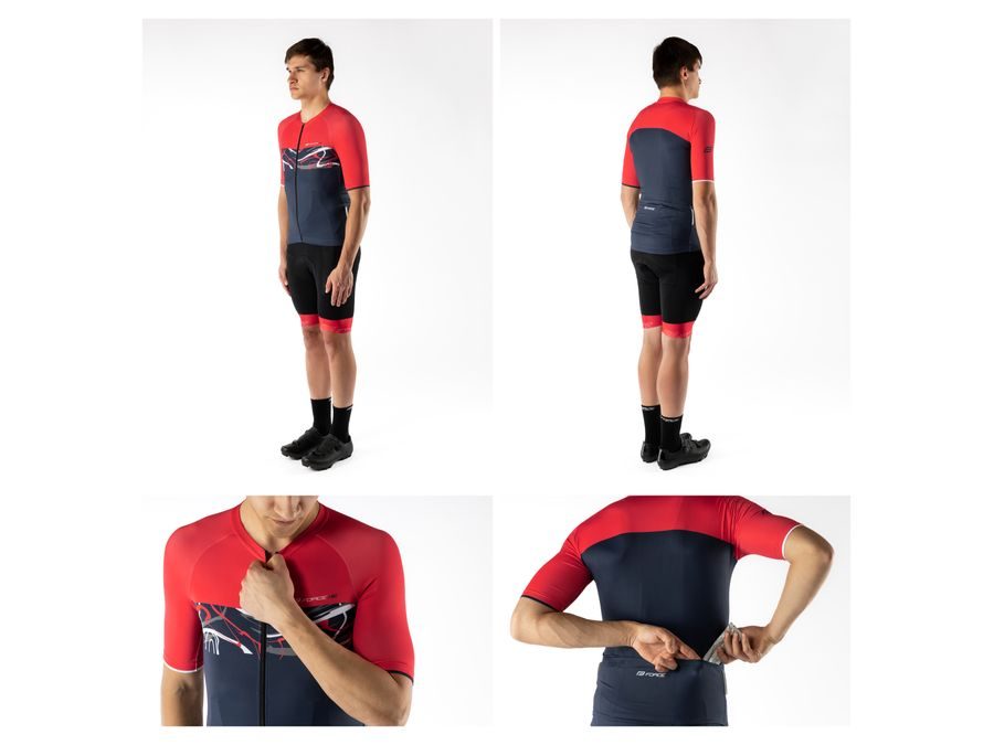 Pánský dres s krátkým rukávem FORCE ART, tmavě modrý-červený