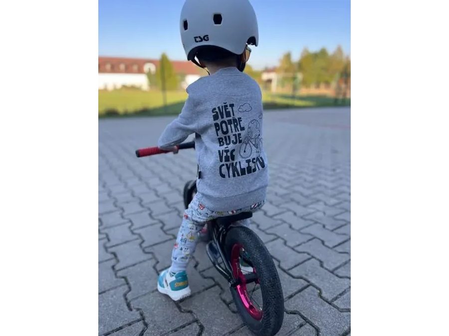 Dětská mikina Kolo je láska Svět potřebuje víc cyklistů - šedá