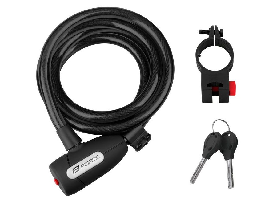 Zámek spirálový FORCE LUX s držákem 180cm/12mm, černý
