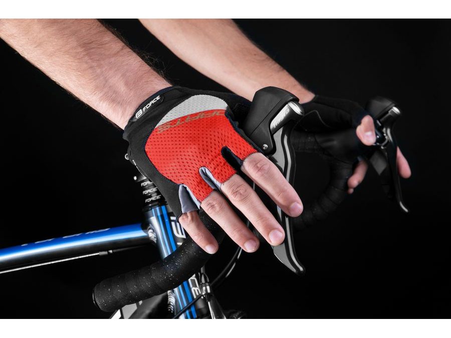 Letní krátkoprsté rukavice FORCE DARTS gel bez zapínání, červeno-šedé
