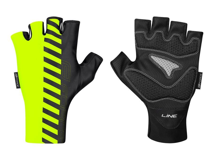 Letní krátkoprsté rukavice FORCE LINE bez zapínání, fluo-černé