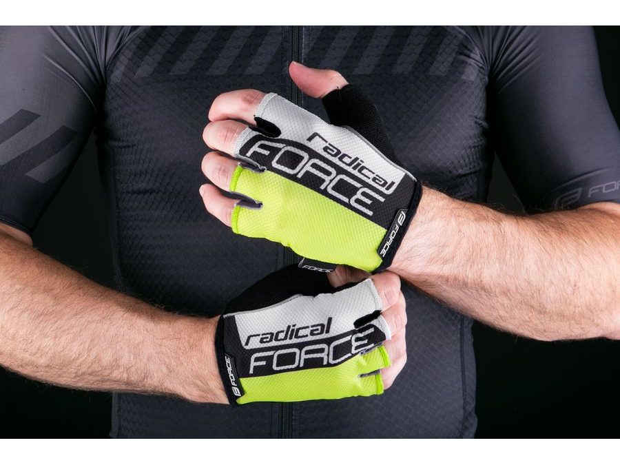 Letní krátkoprsté rukavice FORCE RADICAL, fluo-bílo-černé
