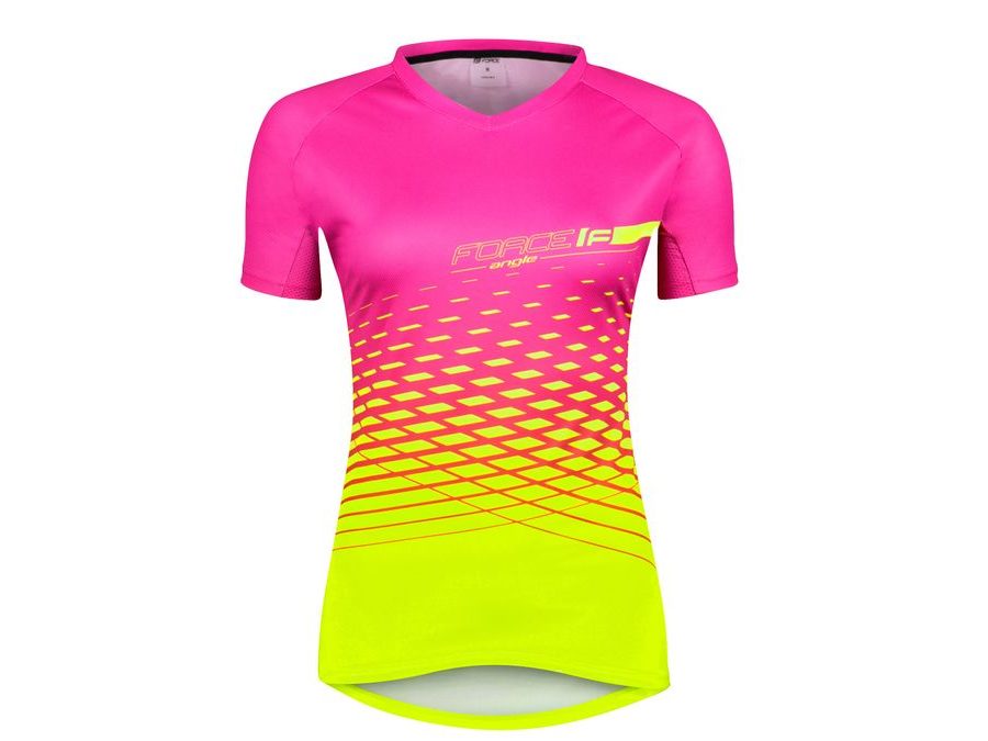 Dámský dres s krátkým rukávem FORCE MTB ANGLE LADY, růžovo-fluo