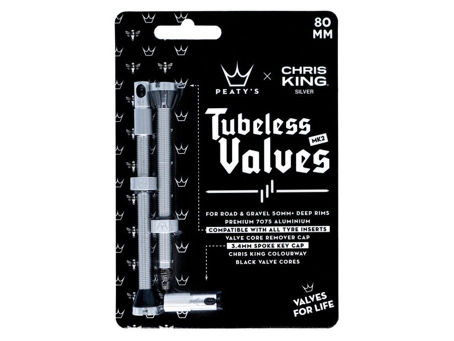 Bezdušové ventilky PEATY'S X CHRIS KING (MK2) SILVER BEZDUŠOVÉ VENTILKY - 80MM