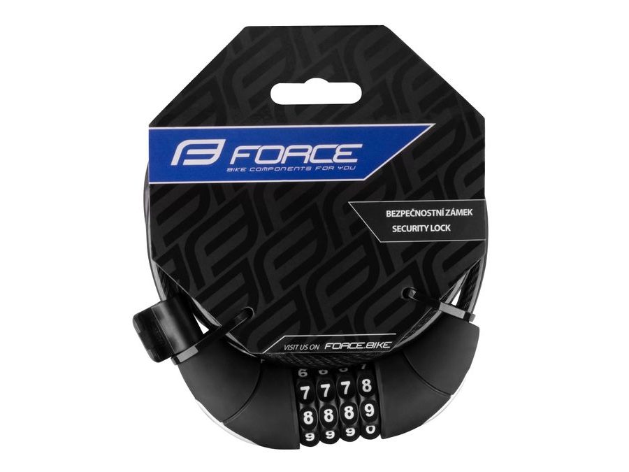 Zámek spirálový kódový FORCE LUX, 180cm/8mm+držák, černý