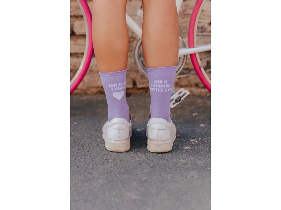 Ponožky na kolo Kolo je Láska - Kolo Svoboda, fialová