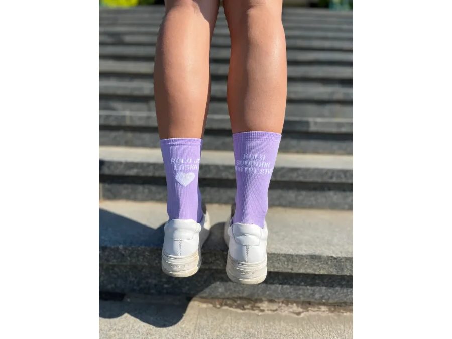 Ponožky na kolo Kolo je Láska - Kolo Svoboda, fialová
