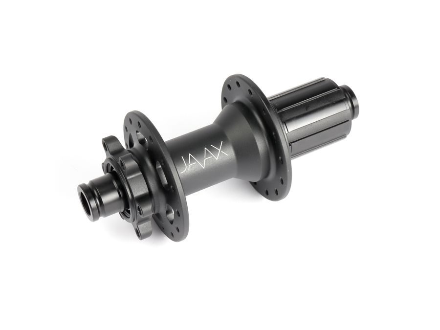 Zadní Boost náboj JAVAX M221B, Disc 6-děr, 32 děr, Shimano 11s Ratchet, J-Bend, černý mat, s logem