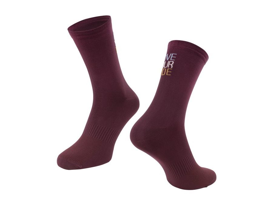 Dlouhé ponožky FORCE LOVE YOUR RIDE, vínová