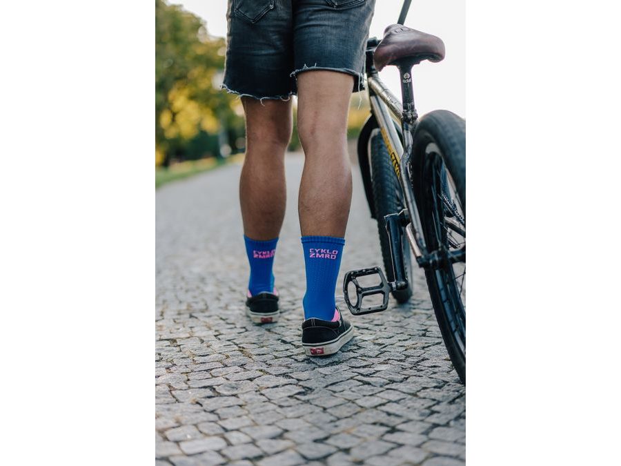 Dlouhé ponožky Kolo je Láska Cyklozmrd vol.2, modrá-růžová