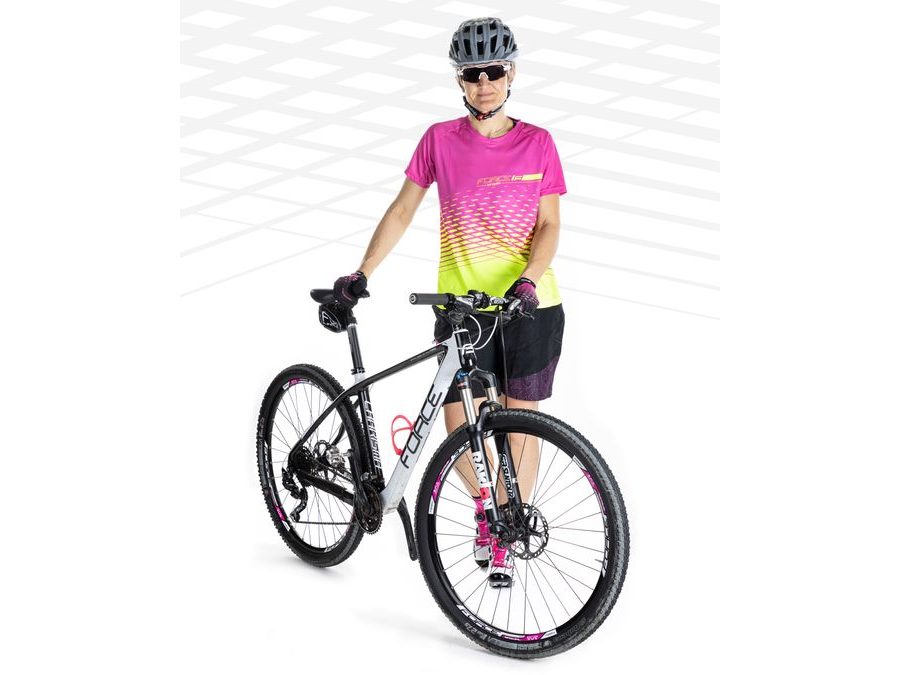 Dámský dres s krátkým rukávem FORCE MTB ANGLE LADY, růžovo-fluo