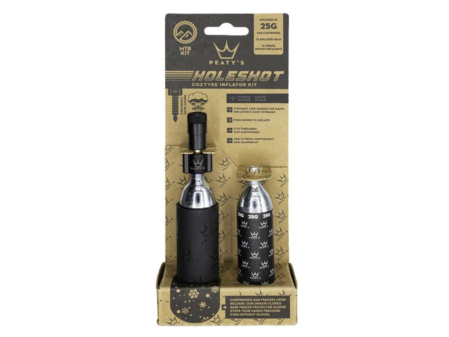 Kit CO2 bombičky a hustilka PEATY'S HOLESHOT CO2 PUMPA + BOMBIČKY 2 KS - MTB (25G) - BLACK