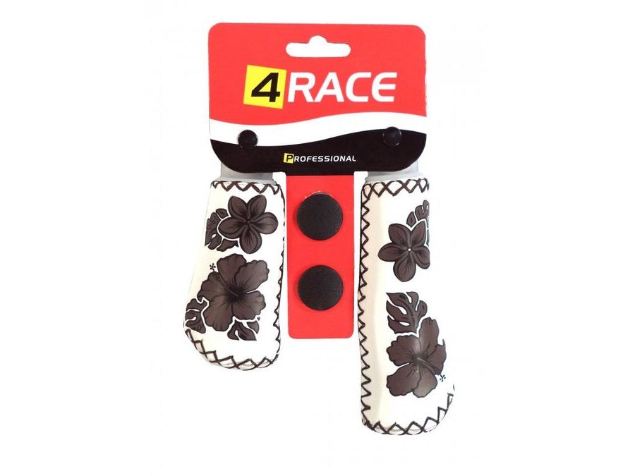 Gripy 4RACE bílo-hnědé imitace kůže květy 135+95mm