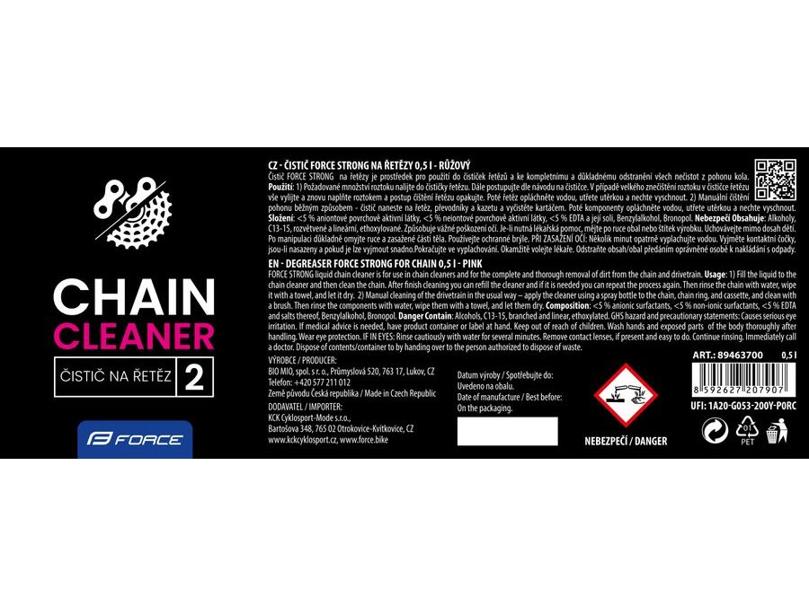 Čistič FORCE STRONG na řetězy - 0,5 l, láhev - růžový