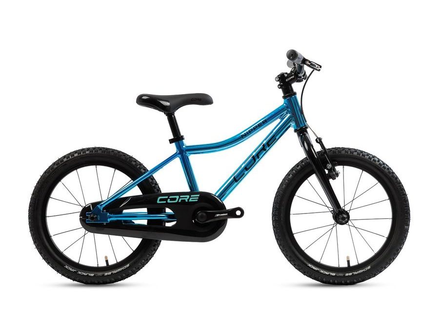 Dětské kolo Core Nipper Al 16" torpédo, (6.75kg) chromovaný modrý, Schwalbe Black Jack 2025
