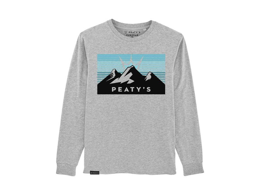 Pánské tričko PEATY'S PUBWEAR TRIKO S DLOUHÝM RUKÁVEM 3 PEAKS SUNRISE / HEATHER GREY
