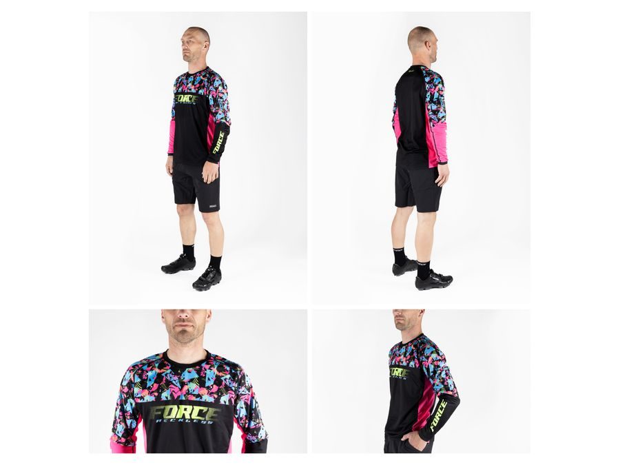 Dres s dlouhým rukávem FORCE RECKLESS, černo-růžovo-fluo