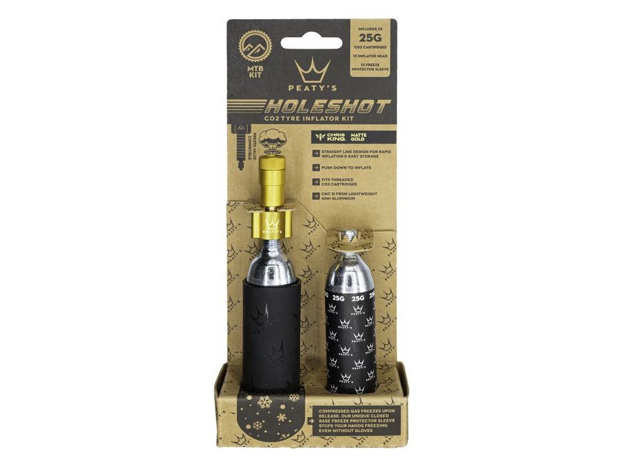 Kit CO2 bombičky a hustilky PEATY'S HOLESHOT CO2 PUMPA + BOMBIČKY 2 KS - MTB (25G) - GOLD