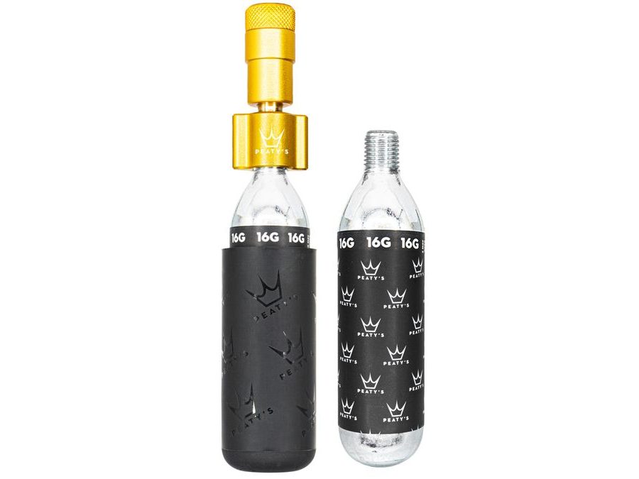 Kit CO2 bombičky a hustilka PEATY'S HOLESHOT CO2 PUMPA + BOMBIČKY 2 KS - ROAD & GRAVEL (16G) - GOLD
