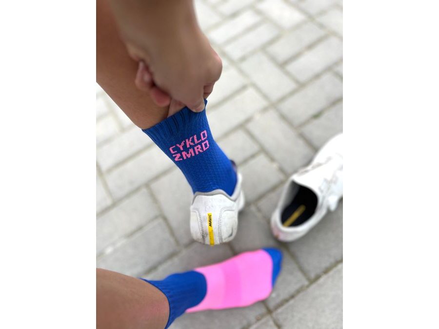 Dlouhé ponožky Kolo je Láska Cyklozmrd vol.2, modrá-růžová