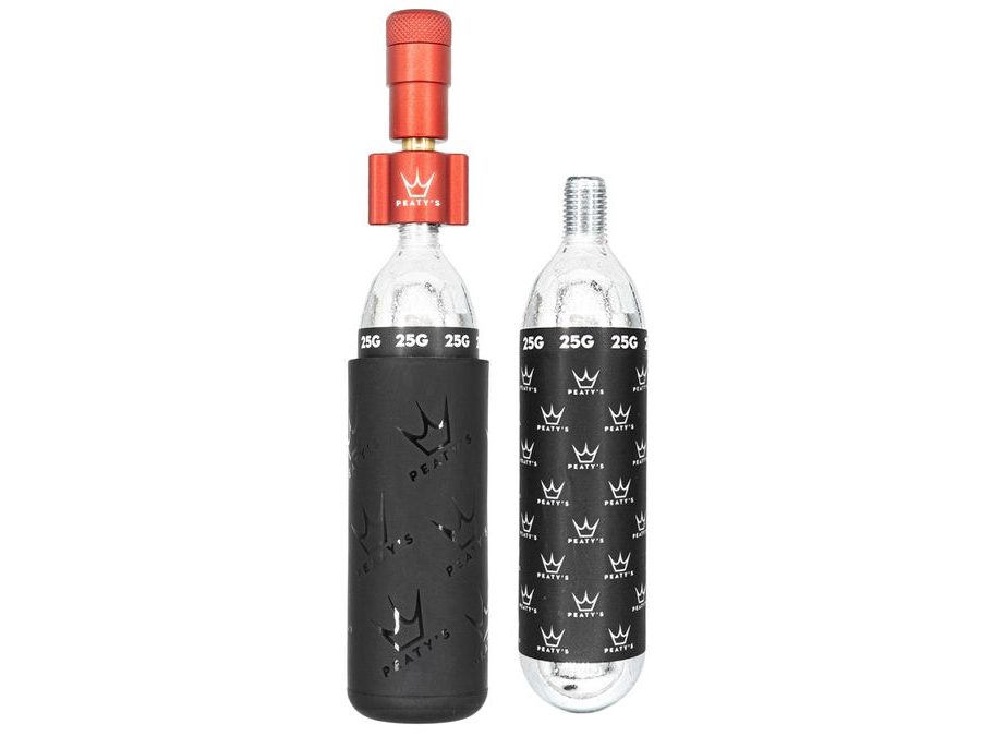 Kit CO2 bombičky a hustilka PEATY'S HOLESHOT CO2 PUMPA + BOMBIČKY 2 KS - MTB (25G) - RED