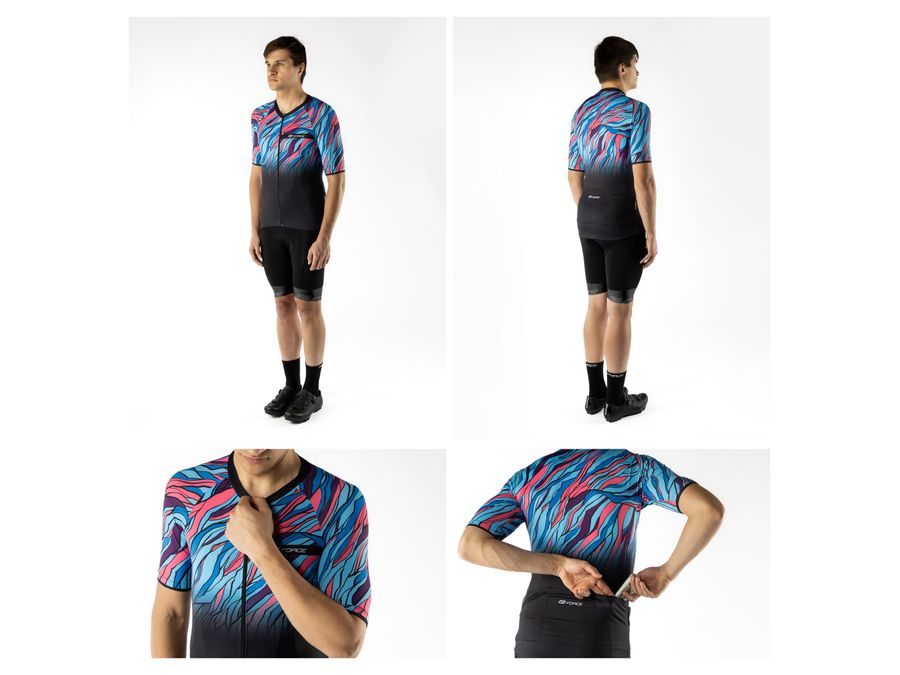 Pánský dres s krátkým rukávem FORCE LIFE, černo-modro-růžový